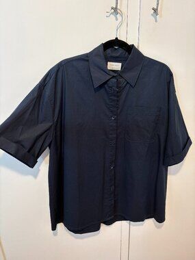 NWOT Paper Label Oversized Short Sleeve Button Down - Navy Blue